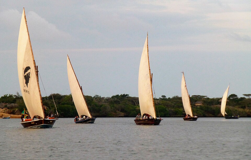 Traditional dhow sailing off Lamu Island